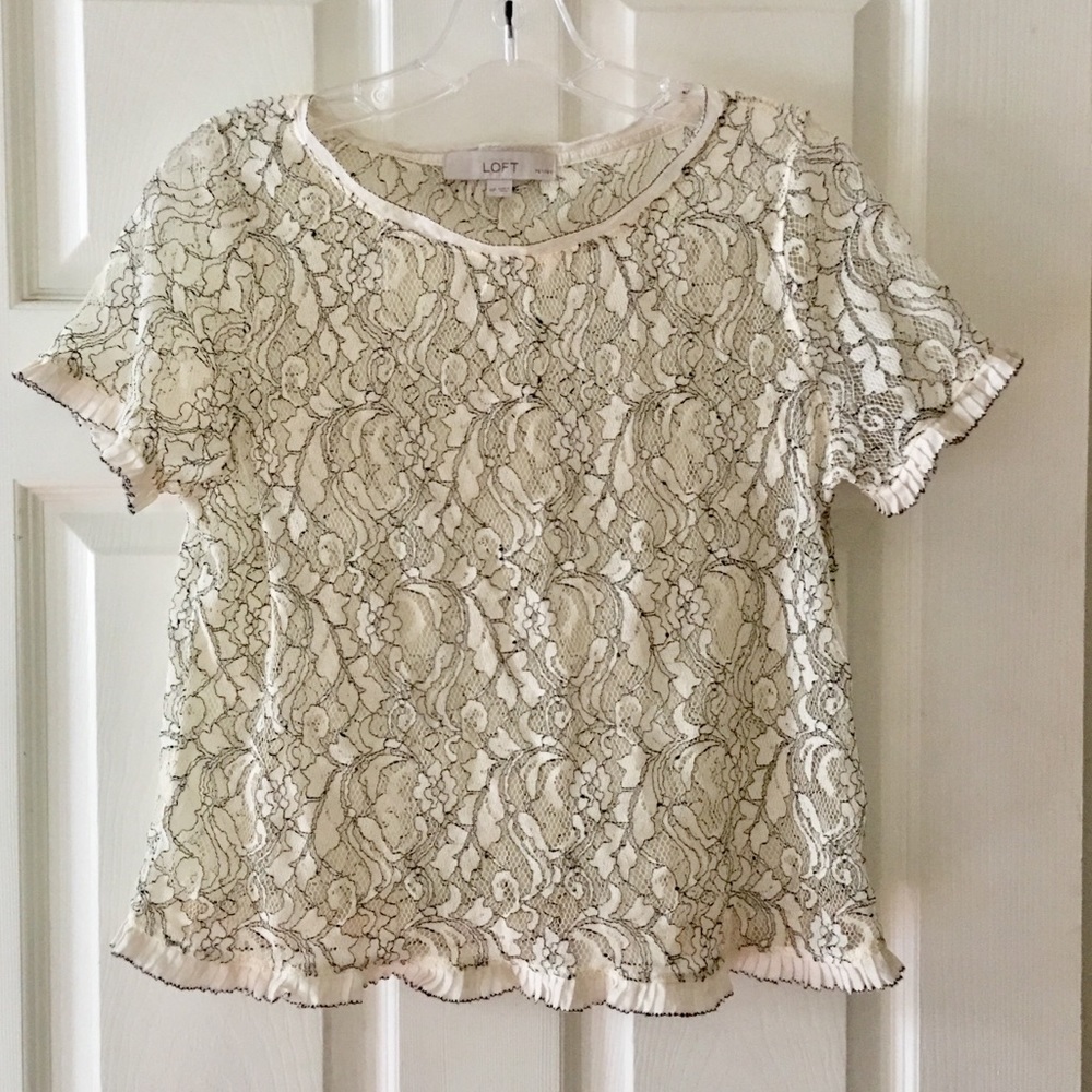 Loft Lace Top, Ivory with Traces of Black. Sz MP.